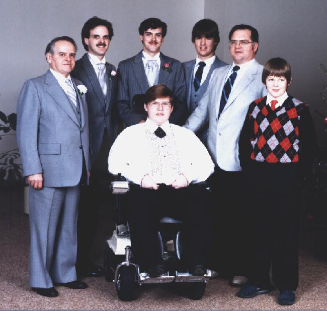 Tom, Steven, Kevin, Jody, Bob, Tom and Bobby (front) at Kevin's wedding